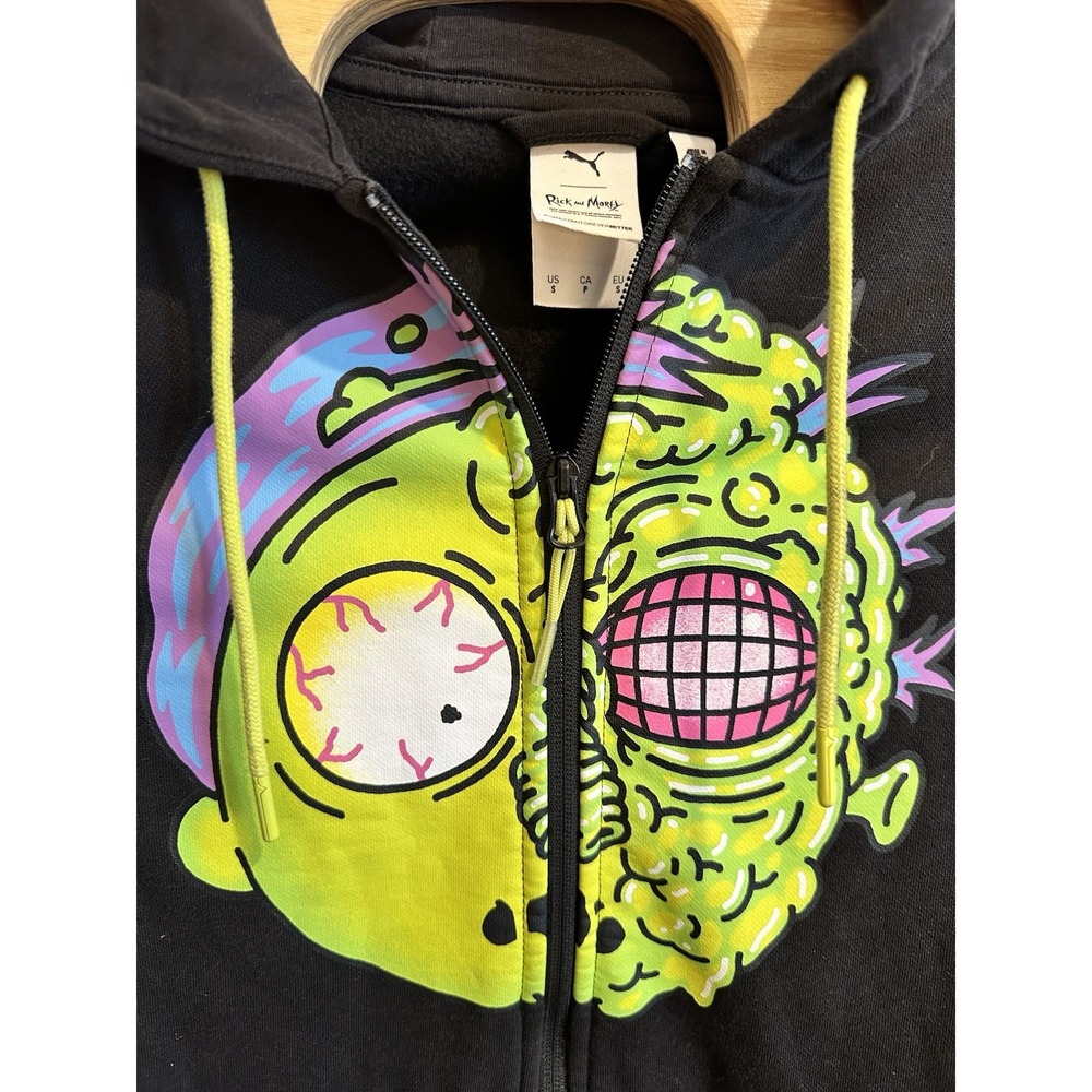 Men's Puma X Rick & Morty Zip Up Black Hoodie Size Small Adult Swim RARE - Picture 4 of 7